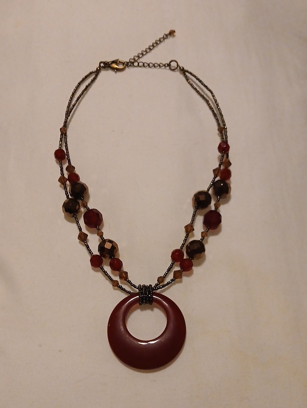 Lia Sophia Deep Red Round Pendant Multi-Strand Beaded Necklace